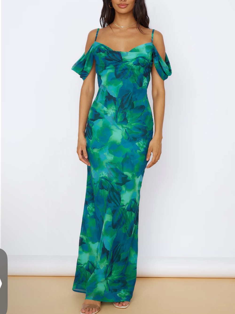Away Green & Teal Floral Cold-Shoulder Maxi Dress